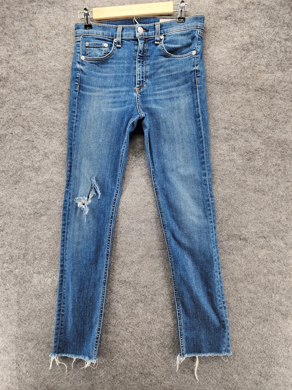 Rag Bone Jeans Womens 28 High Rise Skinny Blue Denim Raw Cuff